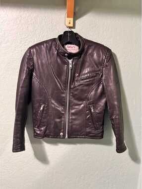 Vintage Black Leather Motorcycle Moto Cropped Biker Jacket